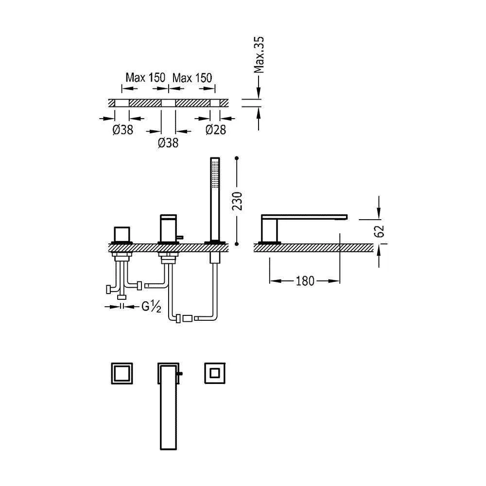 Змішувач для ванної Tres Cuadro 00616106