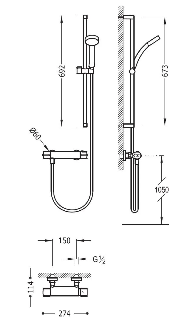 Комплект: Термостат с душевым набором на штанге Tres