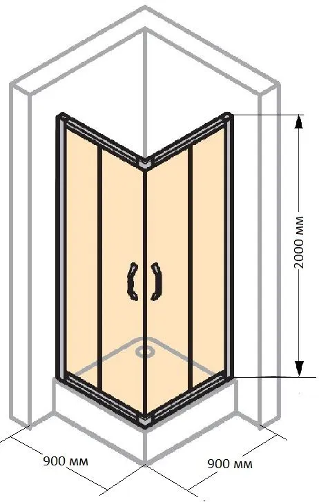 X1 Душевая кабина 900*900мм вход с угла,H2000мм, Anti-Plaque