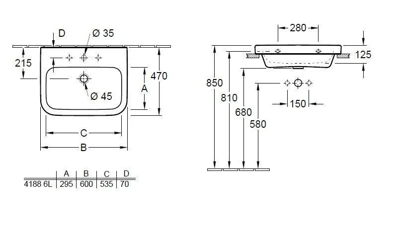 Подвесной умывальник Villeroy and Boch Architectura 418860T1