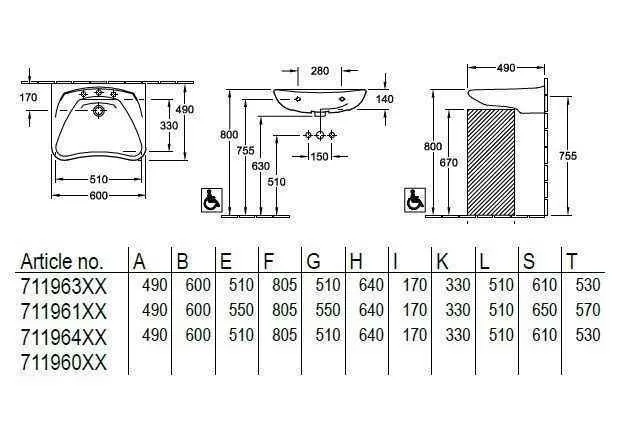 Умивальник Villeroy and Boch O. Novo Vita (для людей з обмеженими можливостями) 71196001