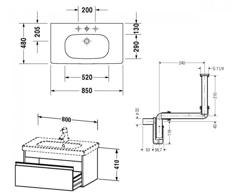 Тумба с раковиной и сифоном DURAVIT KT006302222