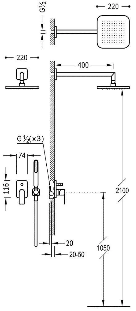 Душевая система Tres Loft 20018002NE