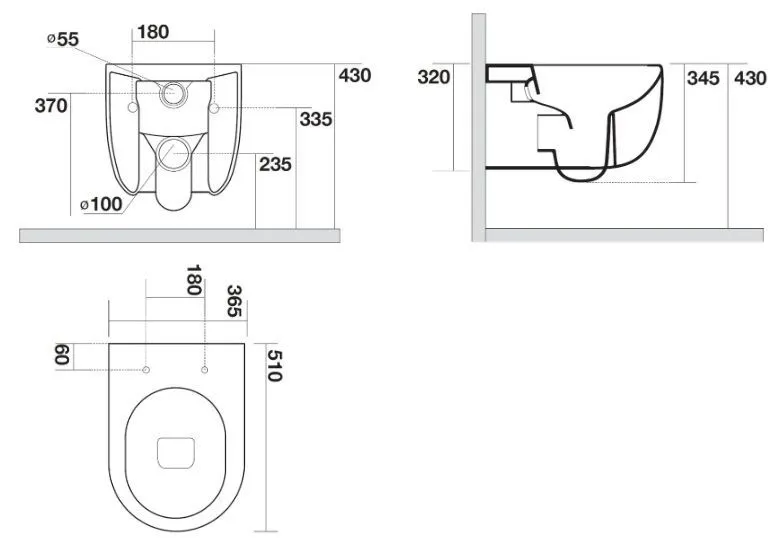 Glomp Унитаз подвесной 51х36,5 см, безободковый, с сиденьем
