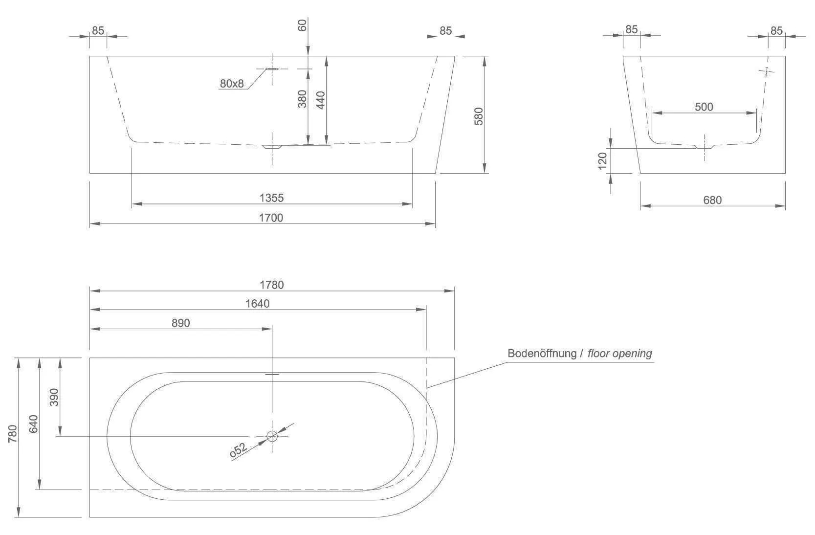 Пристінна ванна Knief Wall Corner правосторонняя / лівостороння wall r Белый глянцевый / Черный глянцевый 0100 277 R