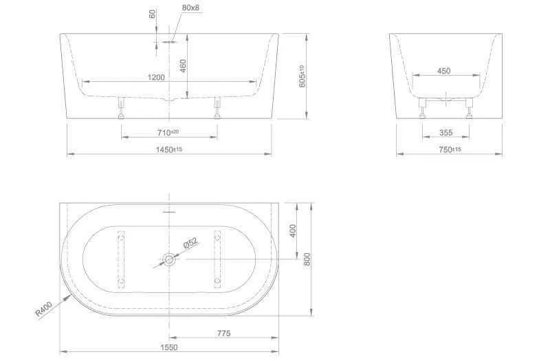 Пристінна ванна Knief Fresh Wall fresh xs wall 0100-235 Белый матовый / Сусальное серебро