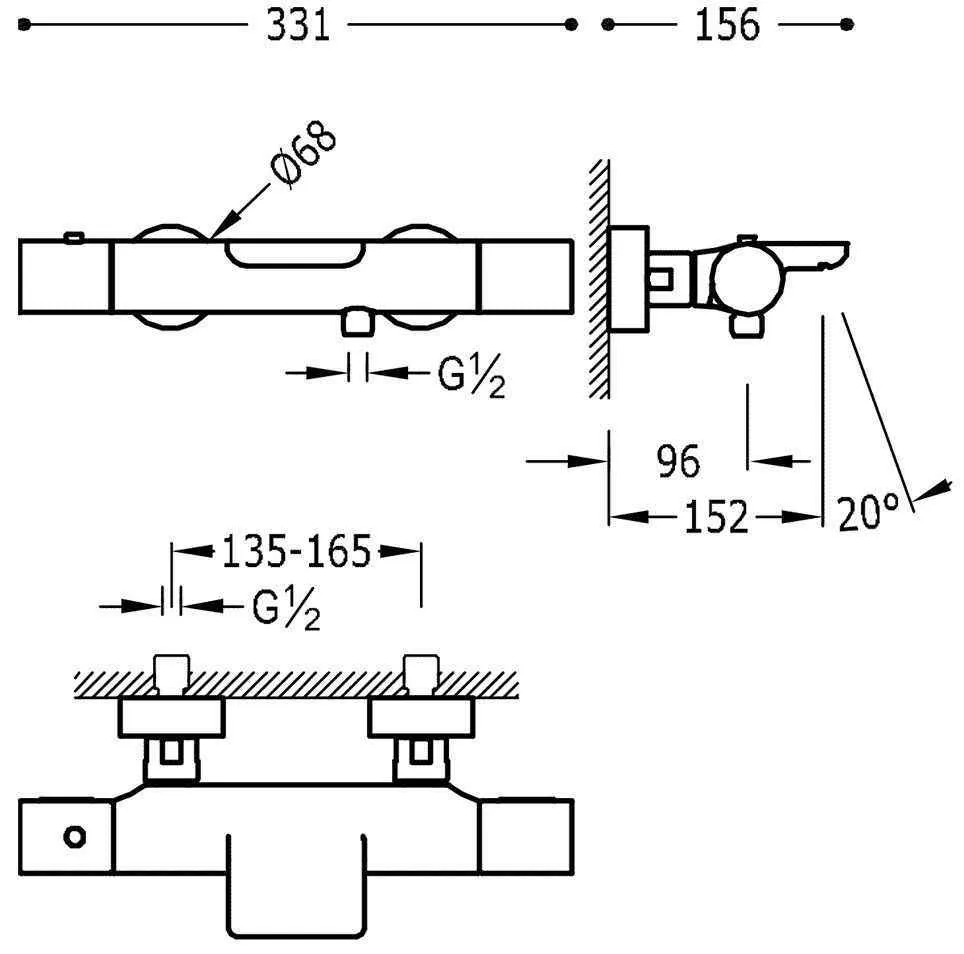 Набор: Смеситель-термостат и душевой набор Tres Class 205174019