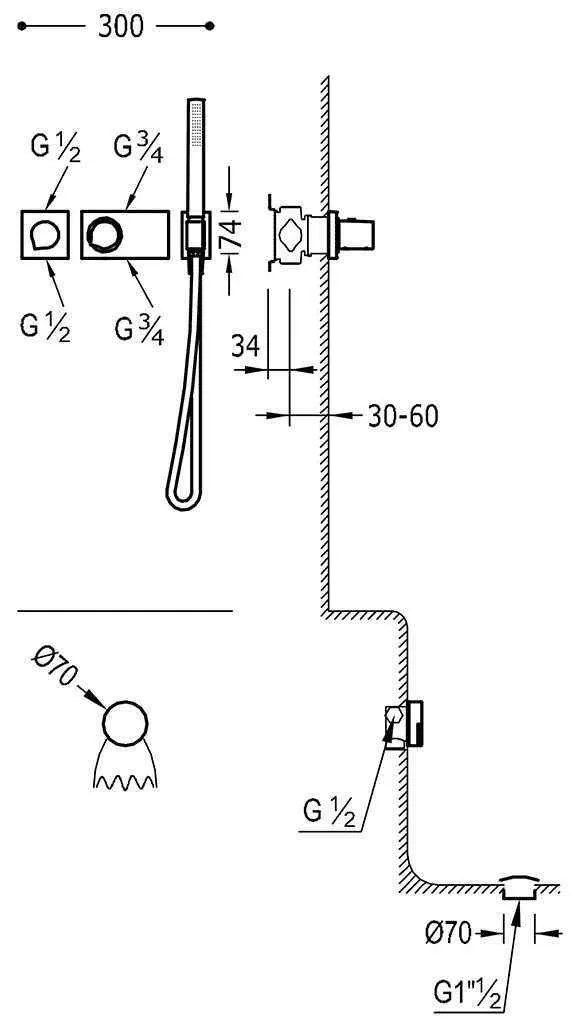 Набор: Термостат, излив и  душевой набор Tres Block System 20735206