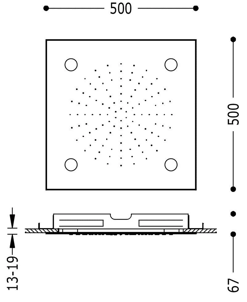 Верхний душ Tres 500Х500