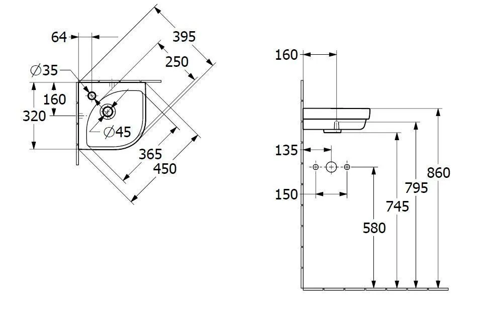 Кутовий умивальник Villeroy and Boch Subway 3.0 43714601