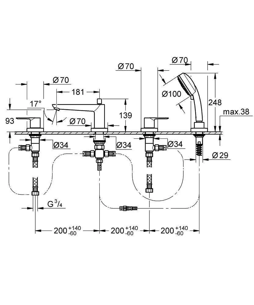 Змішувач на борт ванни на 4 отвори Grohe 2512000A