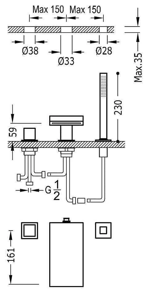 Смеситель для ванны Tres Cuadro 10716102