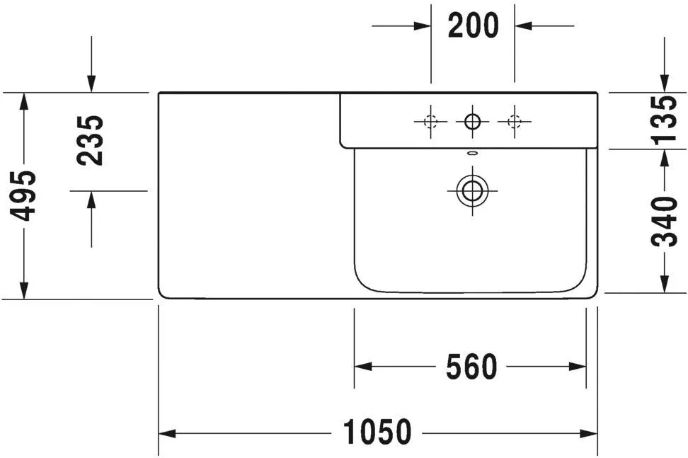 Умывальник Duravit P3 Comforts (ассиметричный) 2334100030