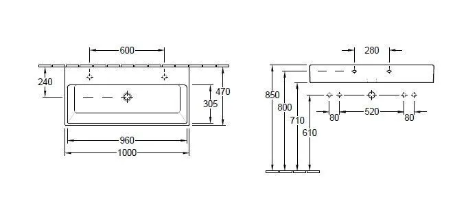 Подвесной умывальник Villeroy and Boch Memento (1000 Х 470 мм) 5133A401