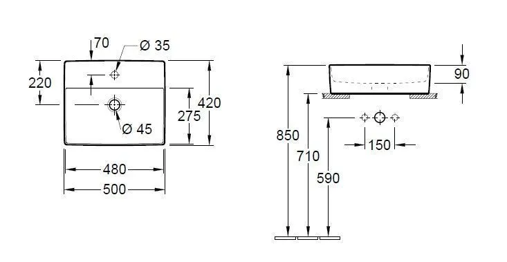Раковина на столешницу Villeroy and Boch Memento 2.0 (500X420 мм) 4A0750RW