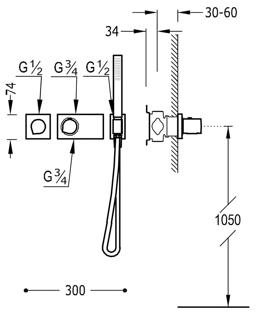 Набор: Термостат и  душевой набор Tres Block System 20735191AC