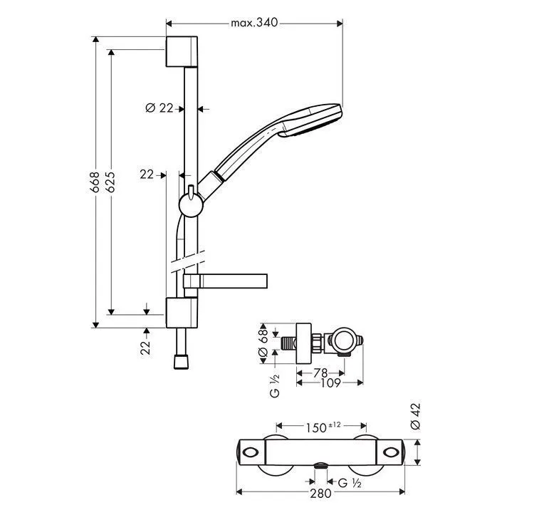 Душевой набор с термостатом Hansgrohe Ecostat 27086000