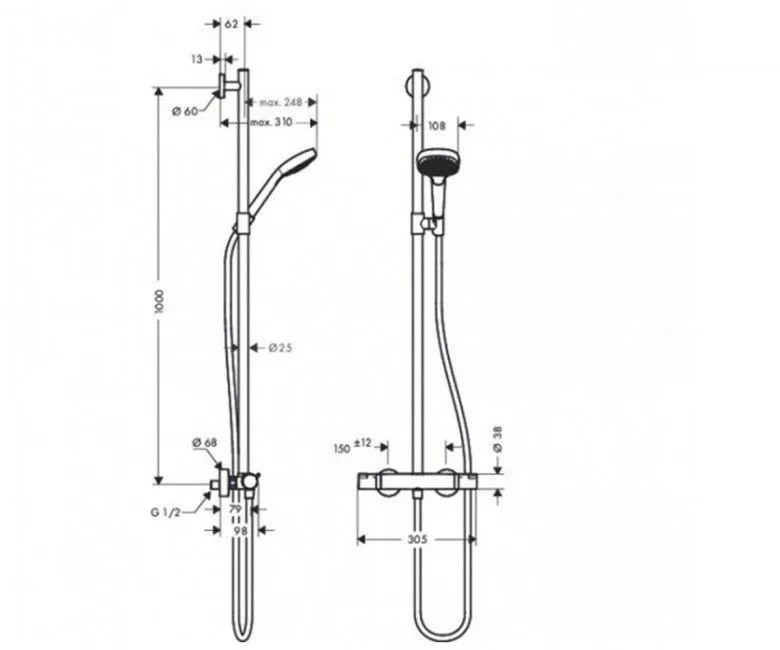 Душевой набор с термостатом Hansgrohe Croma Select E