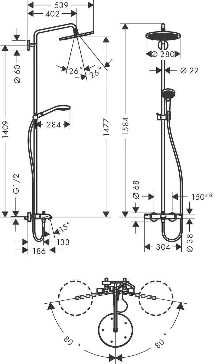 Душова система Hansgrohe Croma Select E 280 1jet (термостат)