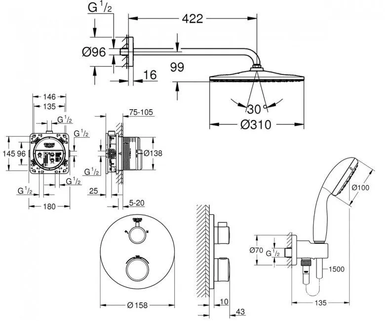 Душевая система с термостатом Grohe Smartcontrol 26406SC0