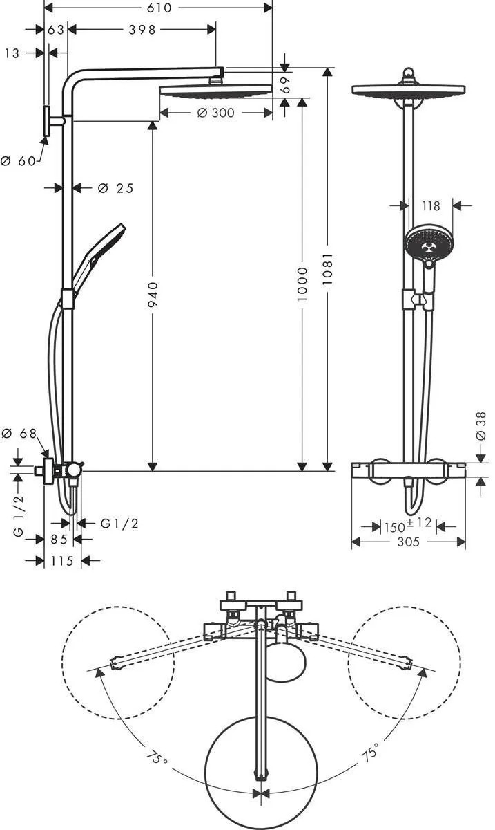 Душевая система Hansgrohe Raindance Select S 300/240 2jet (термостат) 27133000