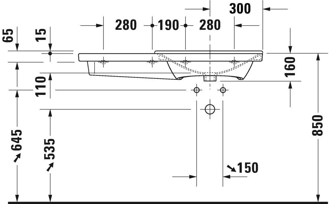 Умывальник Duravit P3 Comforts (ассиметричный) 2334100030