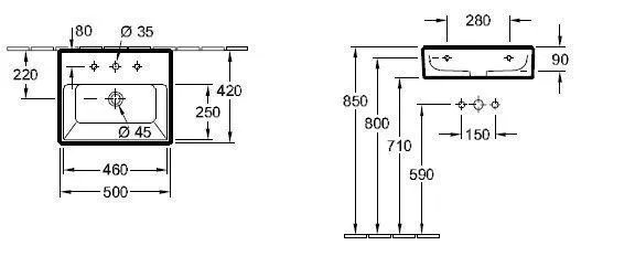 Умывальник подвесной Villeroy and Boch Memento (500 Х 420 мм) 513350R1