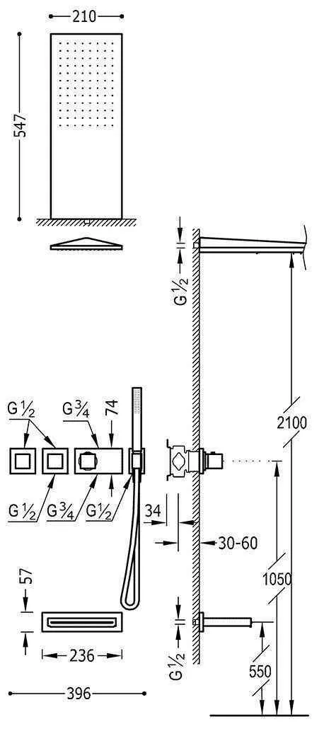 Душова система для ванної Tres Block System 20725305AC