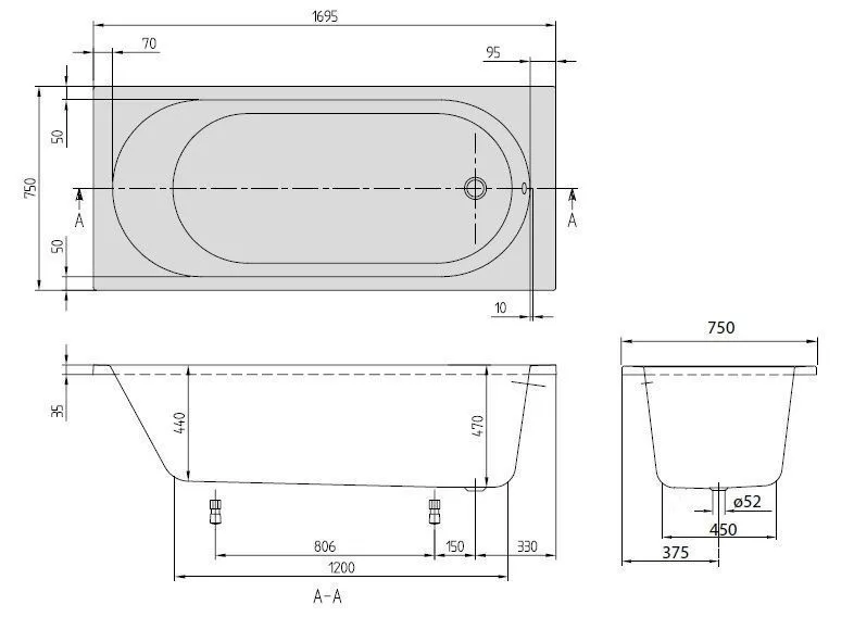 Ванна Villeroy and Boch O. Novo UBA170CAS2V-01