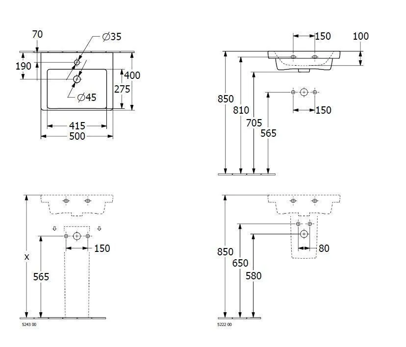 Подвесной умывальник Villeroy and Boch Subway 3.0 4370 FF 4370FFR1
