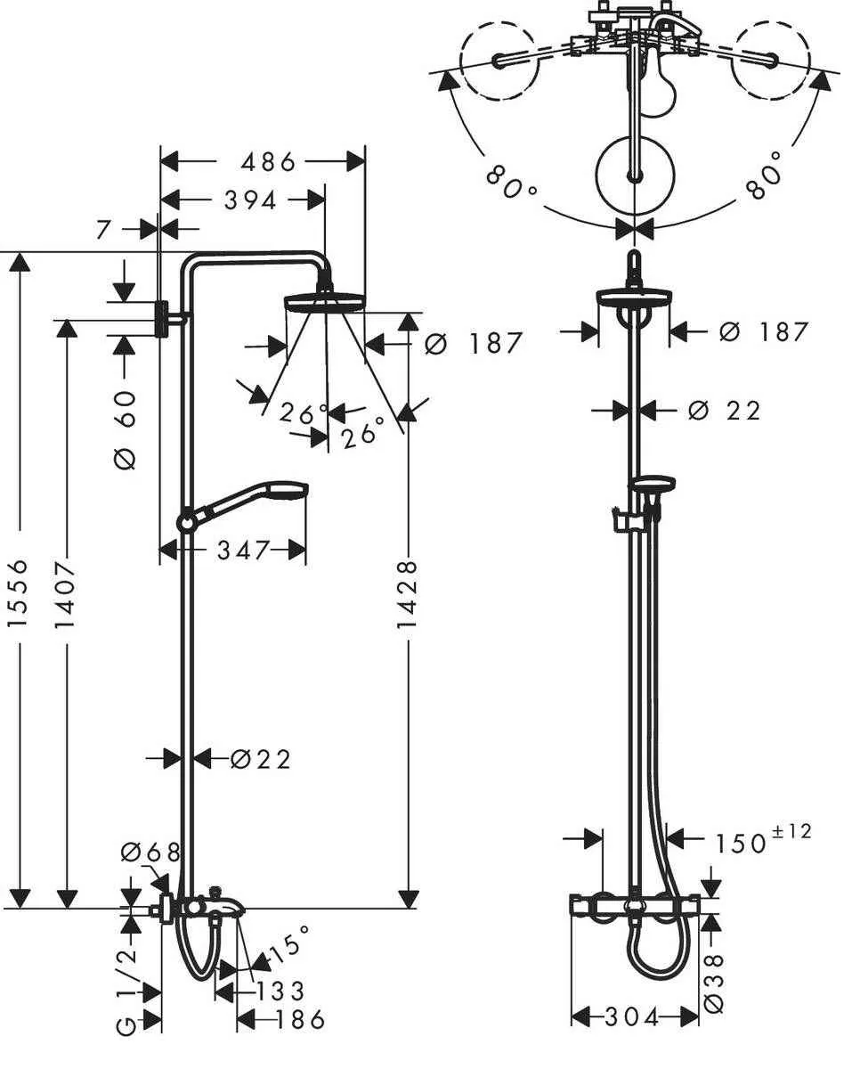 Душова система Hansgrohe Croma Select S 180 2jet (термостат) 27351400