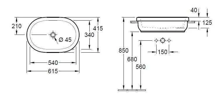 Раковина вбудована в стільницю Villeroy and Boch Architectura 41666001