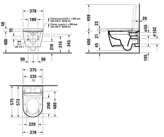 SensoWash Starck f Plus Унитаз подвесной, безободковый с крышкой с функцией биде