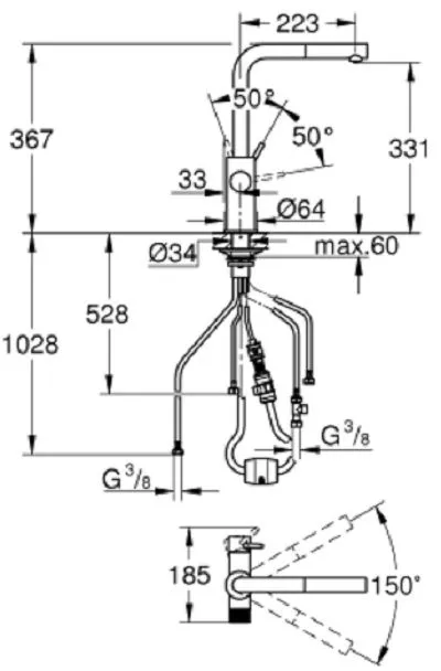 Blue Pure Minta Смеситель кухонный для фильтра, с выдвижным изливом 30590KF0