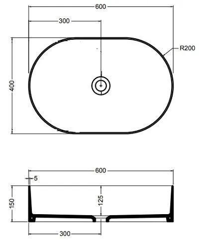Mate Раковина овальная на столешницу 60*40 см, черный матовый.