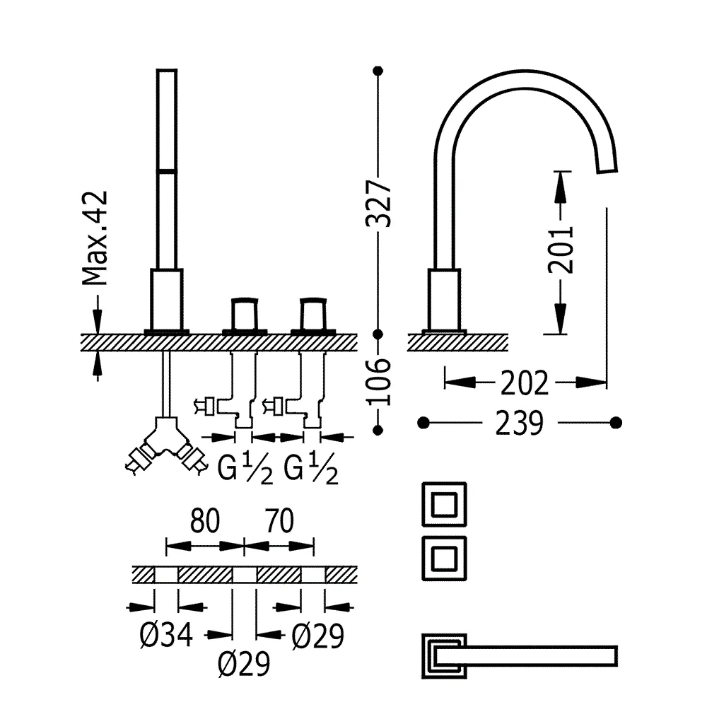 Змішувачі для раковини Tres Cuadro 00810503OM