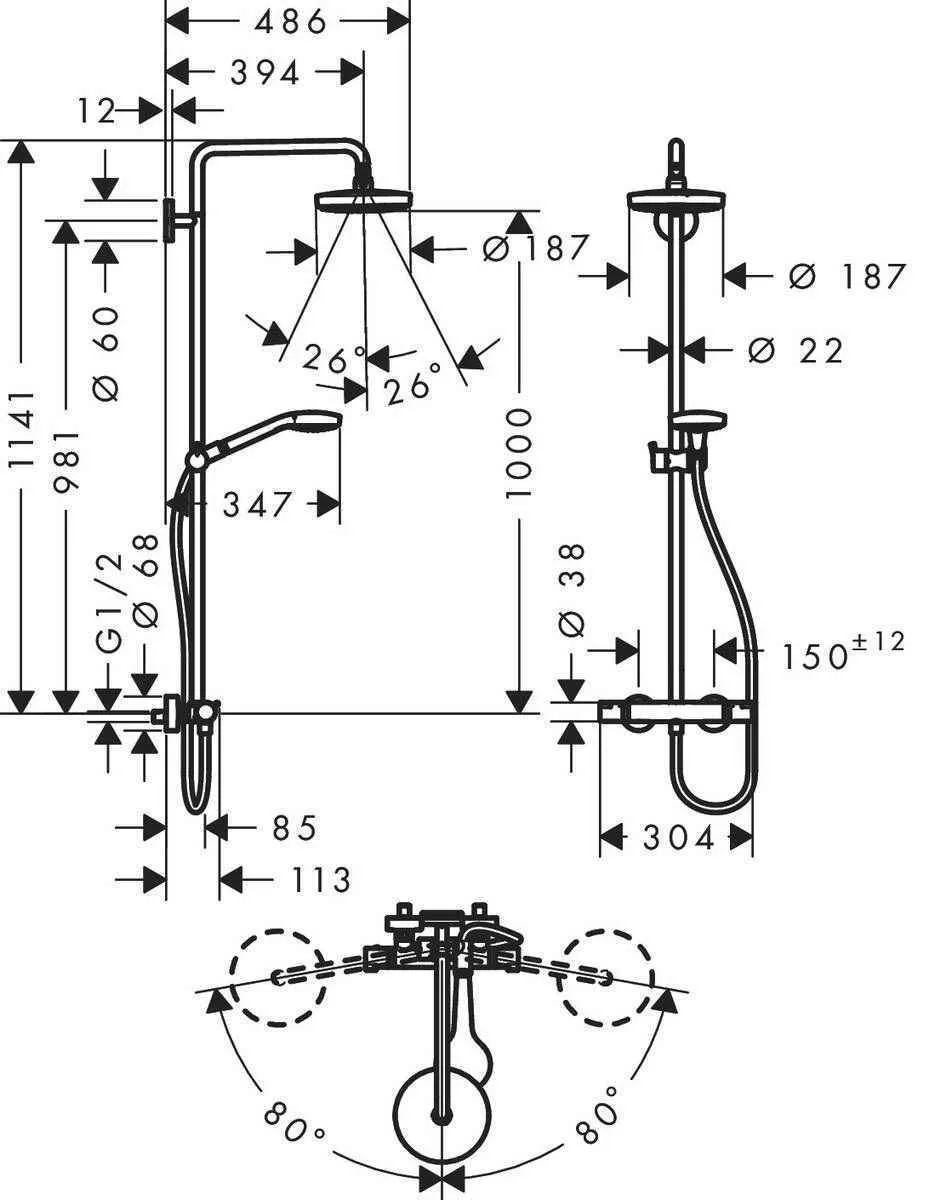 Душова система Hansgrohe Croma Select S 180 2jet (термостат) 27254400