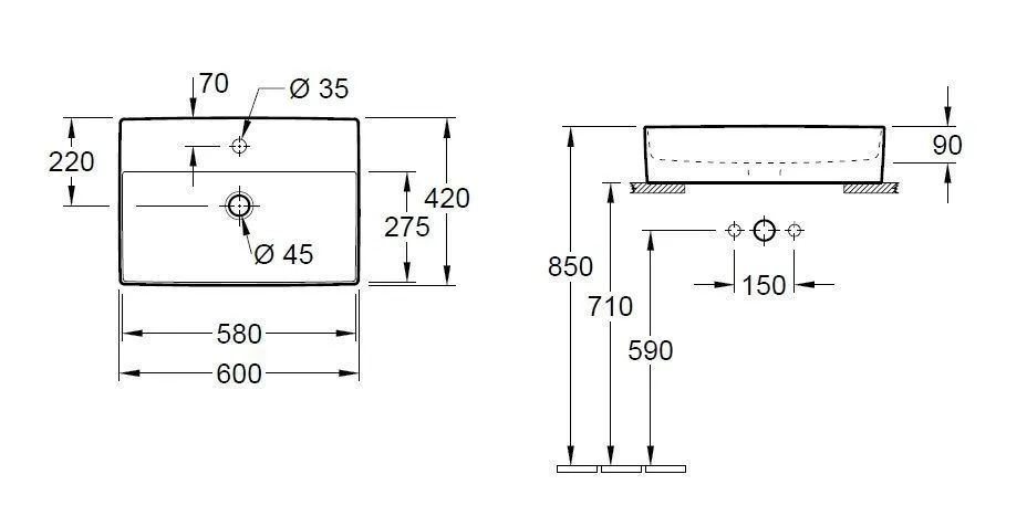 Раковина на столешницу Villeroy and Boch Memento 2.0 (600X420 мм) 4A0760S5
