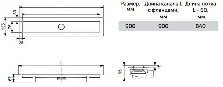 Трап для душа (комплект с внутренней частью) 15103099