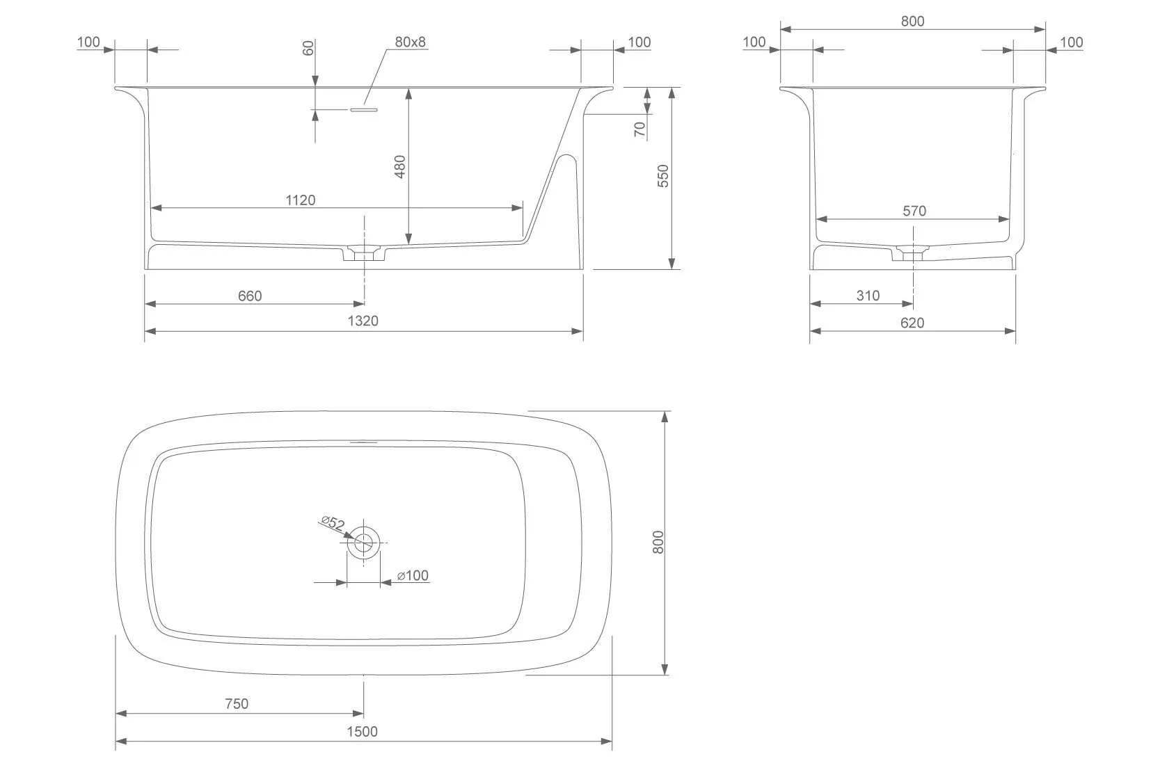 Ванна из искусственного камня Knief Glam 150