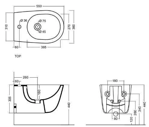 Eva Біде підвісне 55 х 36 см, білий