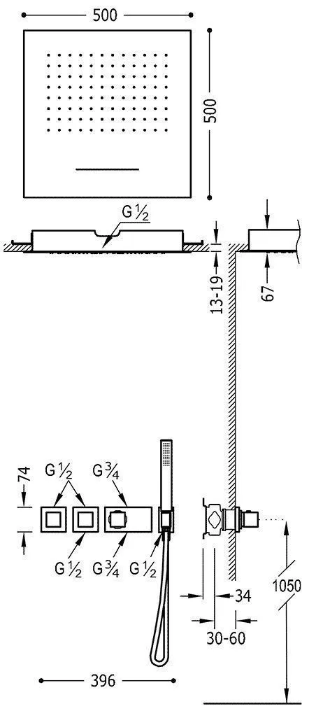 Душевая система Tres Block System 20725303BM