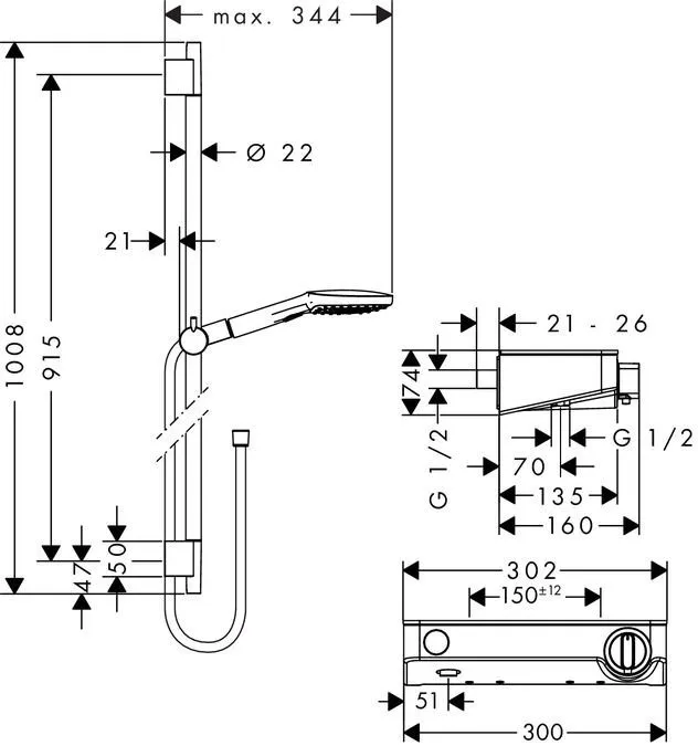 Термостат для душа Hansgrohe Shower Tablet 300 27027000 с душевым гарнитуром