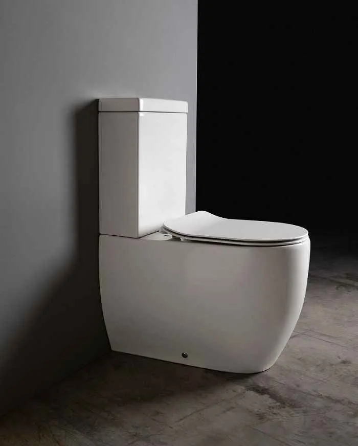 Glomp Унітаз підлоговий безобідковий, з бачком, з сидінням Soft-Close Slim і злив. механ.,білий