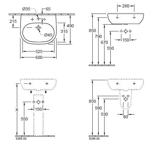 Подвесной умывальник левосторонний Villeroy and Boch O. Novo 51606201