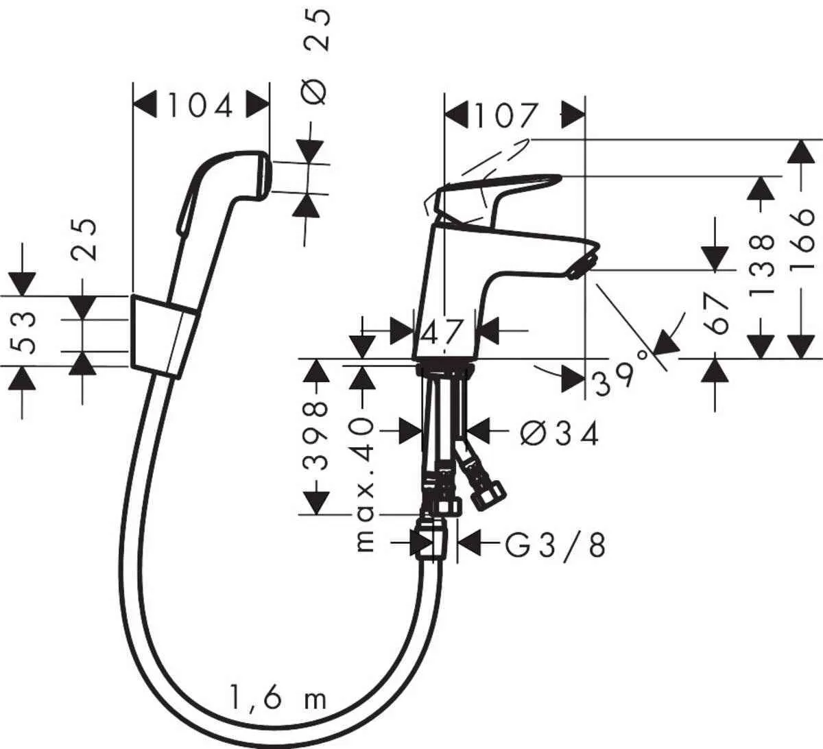 Смеситель на умывальник с гигиеническим душем Hansgrohe Logis 71290000