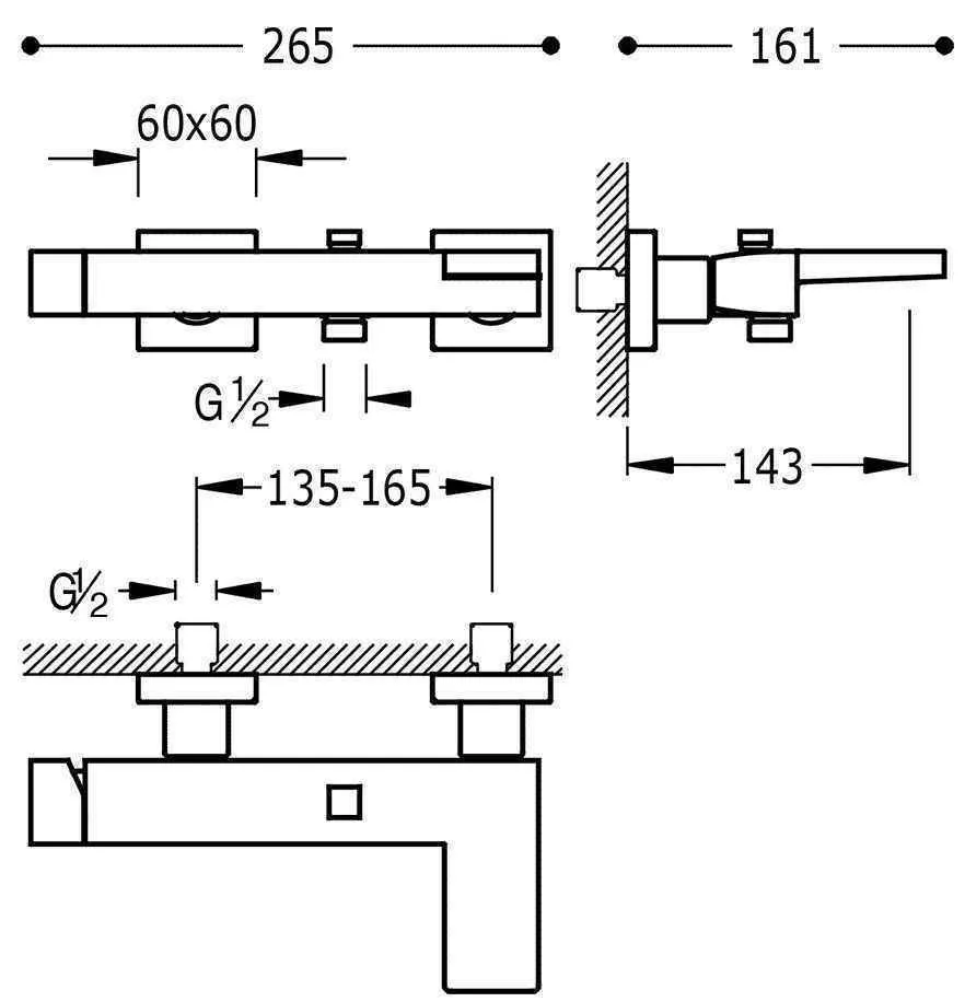Набори: змішувач для ванної з душовим набором Tres Slim 20217001