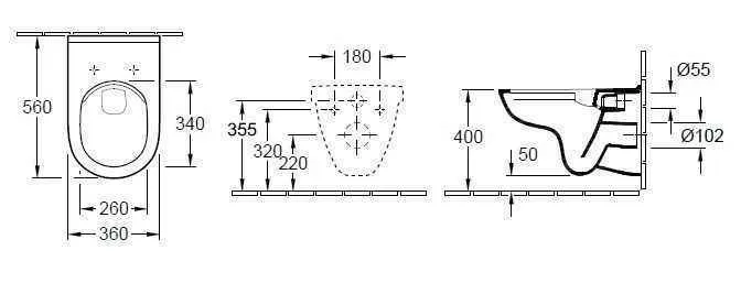 Унітаз підвісний з кришкою Villeroy and Boch O. Novo (без зливного краю) 5660HR01