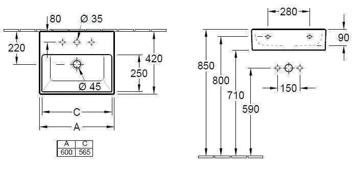 Раковина на стільницю Villeroy and Boch Memento (600 Х 420 мм) 51336G01