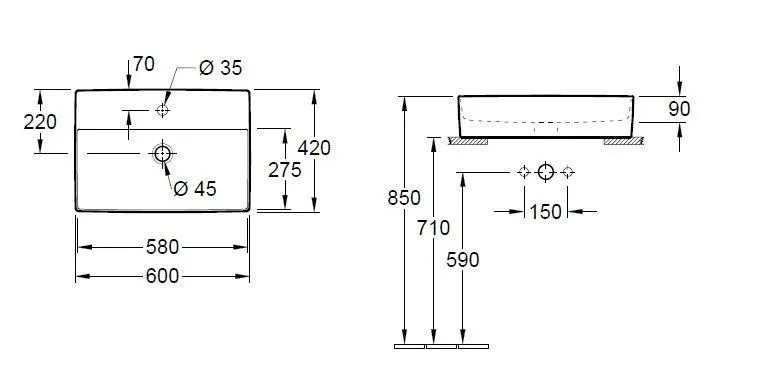 Раковина на столешницу Villeroy and Boch Memento 2.0 (600X420 мм) 4A0760RW